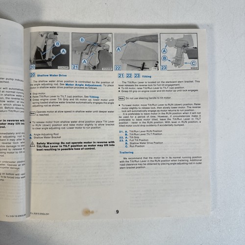 Vintage Original Evinrude Operator’s Manual Book 9.9/15 Models 1986 - Picture 4 of 5