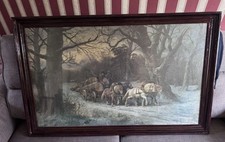Horses Pulling Log Cart in a Winter Landscape Oil painting after Alexis De Leeuw