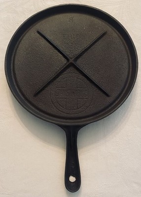 Griswold #8 Cast Iron Griddle Slant Logo X Brace ERIE Sits Flat Seasoned
