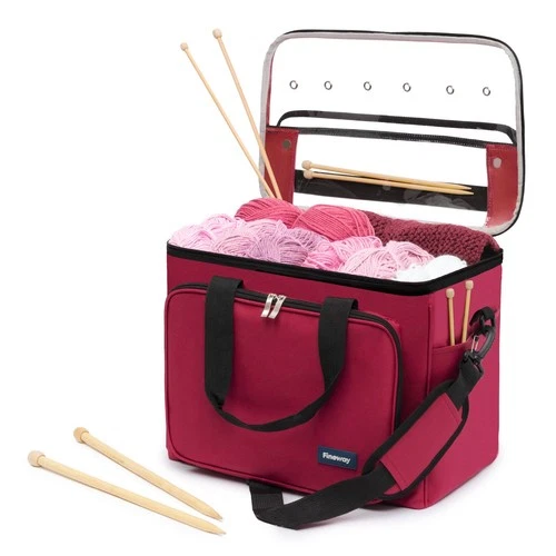 Fineway Knitting Crochet Storage Bag Maroon Yarn Wool Craft Organiser