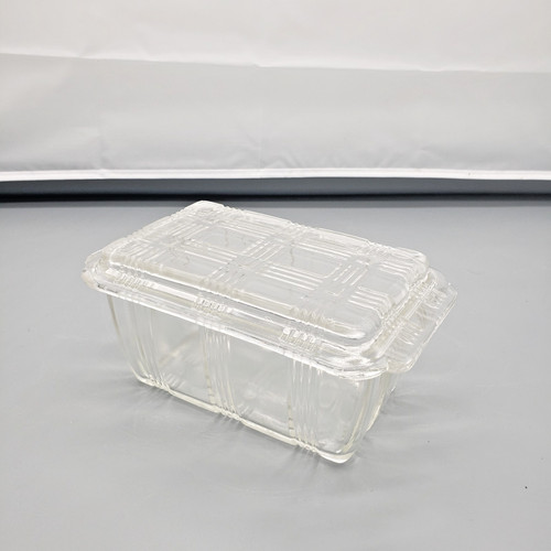 Vintage Hazel Atlas Glass Criss Cross Refrigerator Dish / 1 Lb Butter Dish 1940s