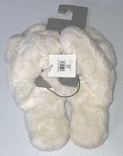 Women's Slipper Fluffy Faux Fur Cozy Cross White Slides Size 10