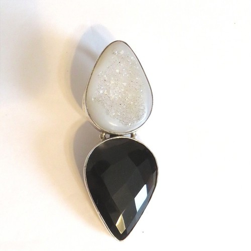 Large Sterling Silver Druzy Agate Onyx Gemstone Pendant