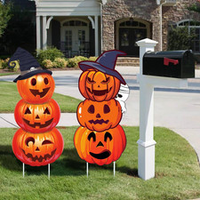 34" Halloween Yard Signs - 3-Tier Pumpkin Lawn Stakes 2 Pack