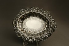 Antique Spanish 916 Silver Repousse Trinket Dish Floral Scroll Border