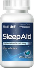 HealthA2Z Sleep Aid, Diphenhydramine Softgels, 250 Count Pack of 1 , Blue