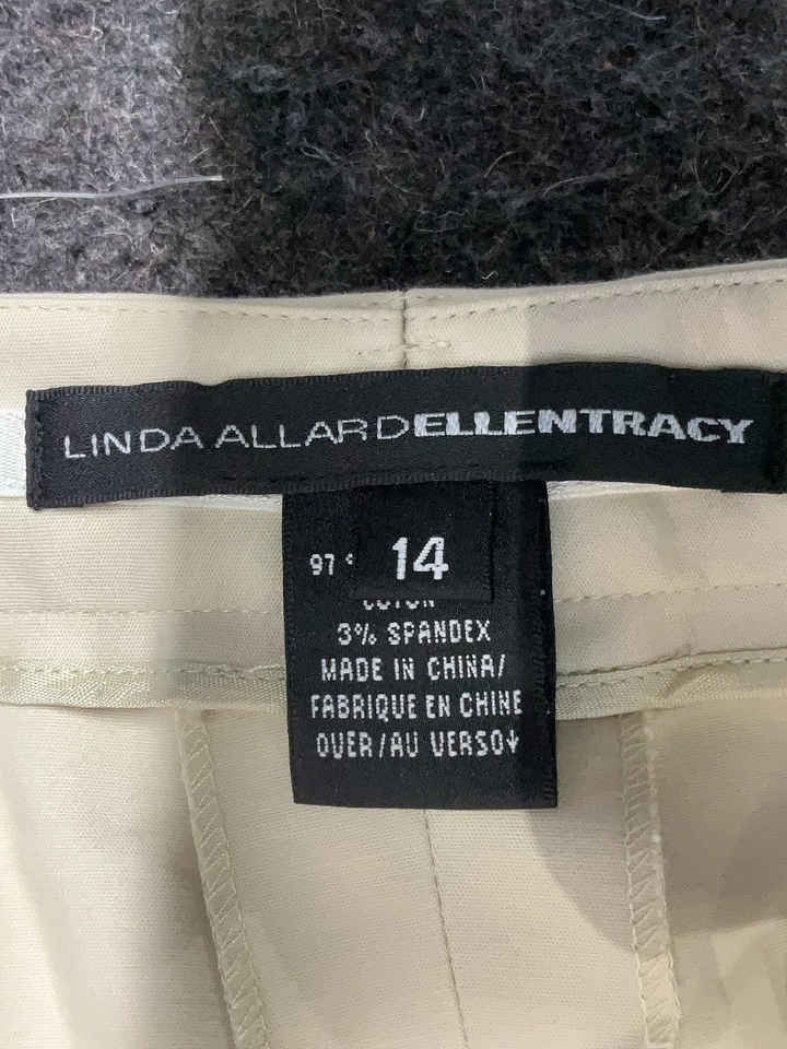 Linda Allard Ellen Tracy Beige Khaki Cotton Stretch Pants Size 14 Casual 31.5"L - Image 3 of 4