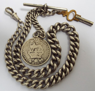 LOVELY CLEAN HEAVY ENGLISH ANTIQUE 1915 SOLID STERLING SILVER ALBERT WATCH CHAIN