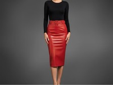 Elegant Women's Genuine Leather Skirt Pencil Bodycon Office Party Outfit
