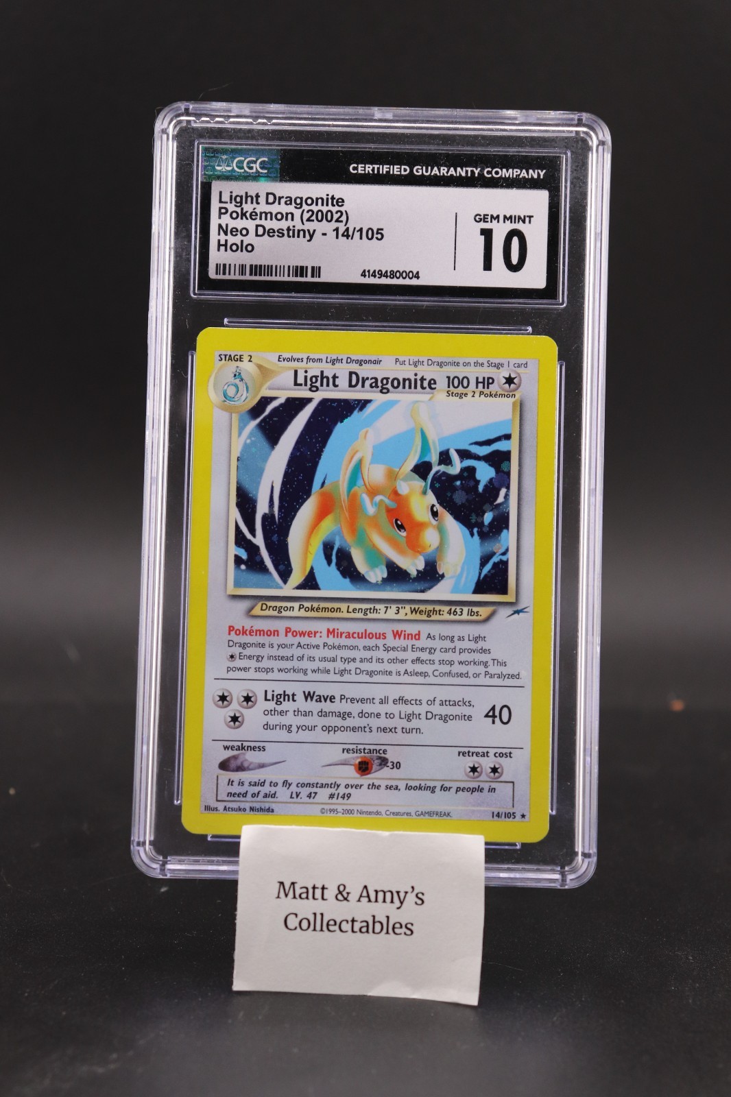 CGC 10 Light Dragonite Neo Destiny 14/105 Holo Pokemon Card