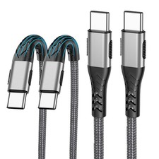 2 - Pack 10FT 100W USB C to C Cable, Fast Type C 10 feet, Silver