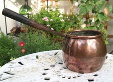 Antique French Copper Pint Saucepan With Cast Iron and Wood Handle
