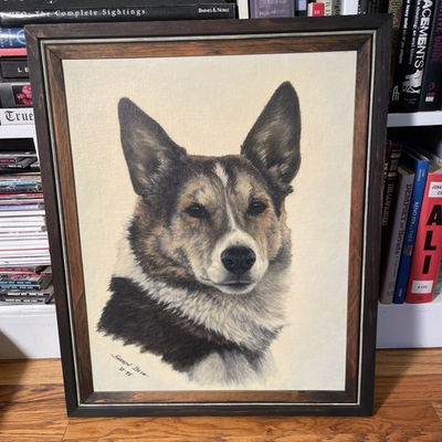 #ad VTG Orig. Oil Painting Siberian Husky Dog Portrait On Canvas Signed Framed 1975 $189.65
