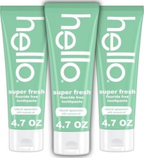 3-Pack Hello Super Fresh Fluoride Free Toothpaste Natural Spearmint 4.7 oz