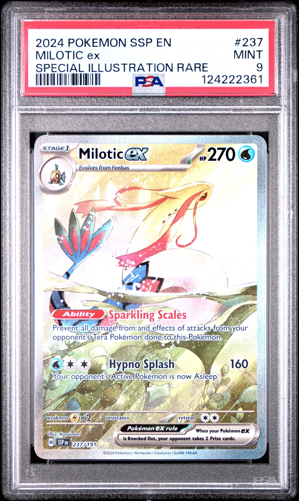 2024 POKEMON SSP EN-SURGING SPARKS SPECIAL ILLUSTRATION RARE MILOTIC EX PSA 9