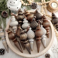 18 Pcs Neutral Textured Christmas Ornaments Shatterproof Rustic Hanging Decor