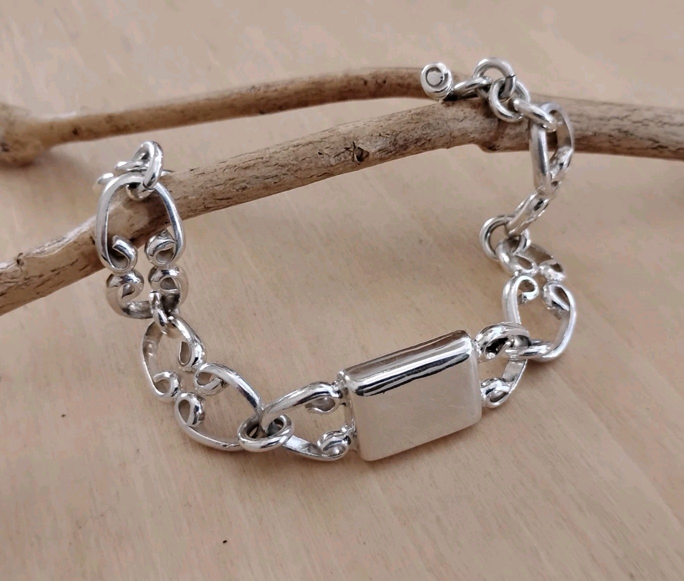 Sterling Silver Scroll-Link Toggle Bracelet Engra… - image 5