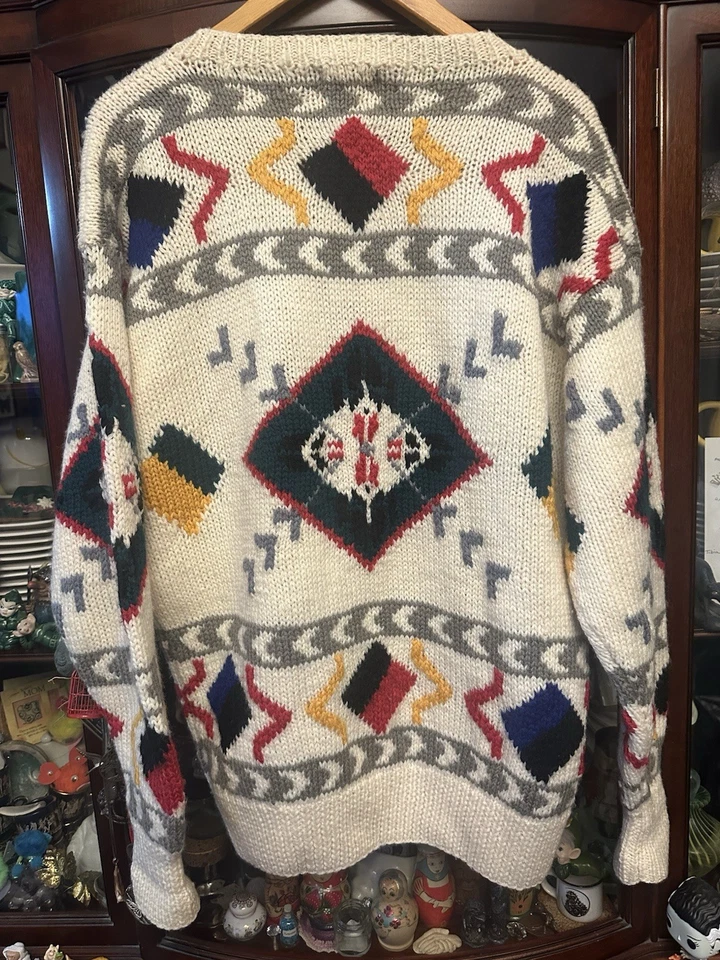 Vintage Boston Traders Wool Blend Knit Sweater Geometric Men’s L Style 80’s - Image 4 of 4