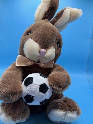 Dan Dee Brown Bunny Plush Holding Soccer Ball Easter Rabbit Stuffed Animal 10 