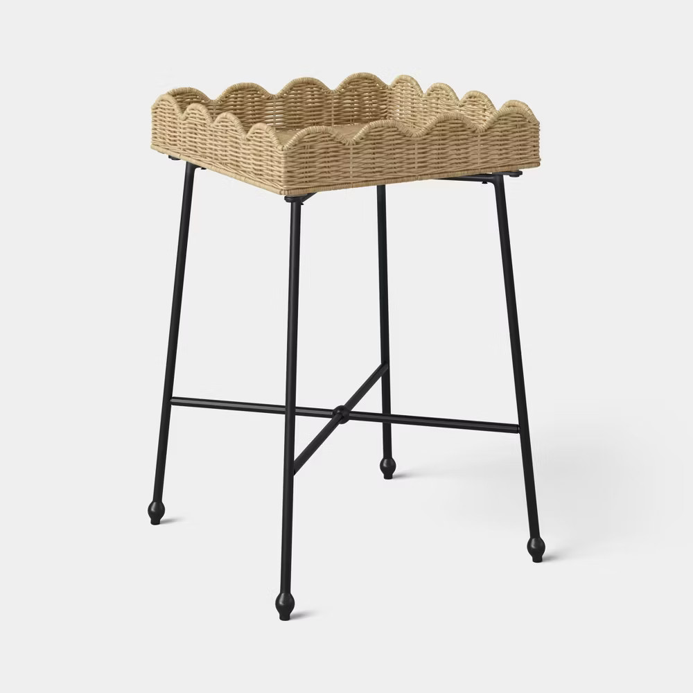 Woven Rattan Scallop Side Table - Fully Assembled