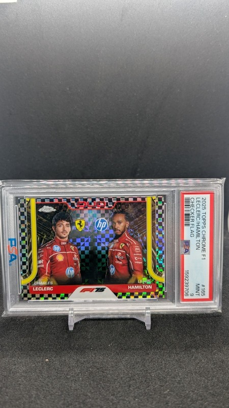 2025 Topps Chrome F1 Hamilton Leclerc Checkered Flag Refractor Ferrari PSA 9