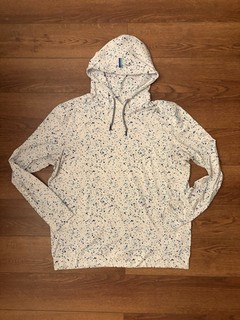 Rhoback Men's Hesi White Blue Splatter Pullover Hoodie Drawstring Hood Size L