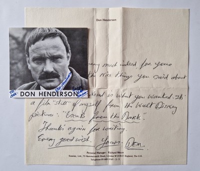 Don Henderson - authentisches handsigniertes Foto / Autogramm + handgeschriebener Brief