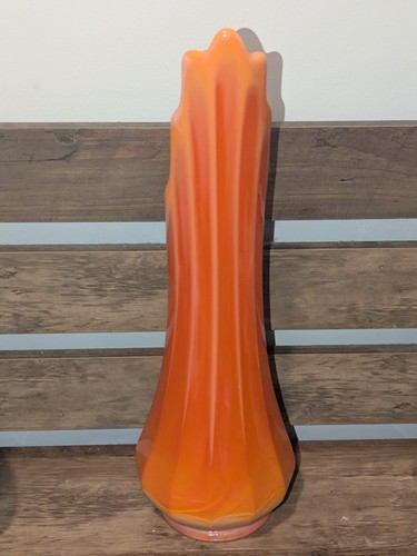 Vintage MCM LE Smith Bittersweet Orange Swung Glass 12 Panel Vase 15.5" - Picture 5 of 16