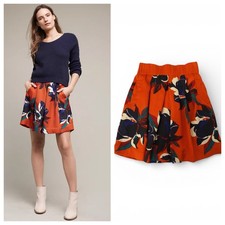 Maeve Anthro Women  s Maira Rust Floral Textured A-Line Skirt Stretch Pockets 2