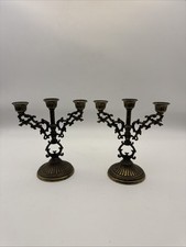 Pair Interpur Brass 3 Arm Candelabra Candle Holders Italy 5.25  Tall