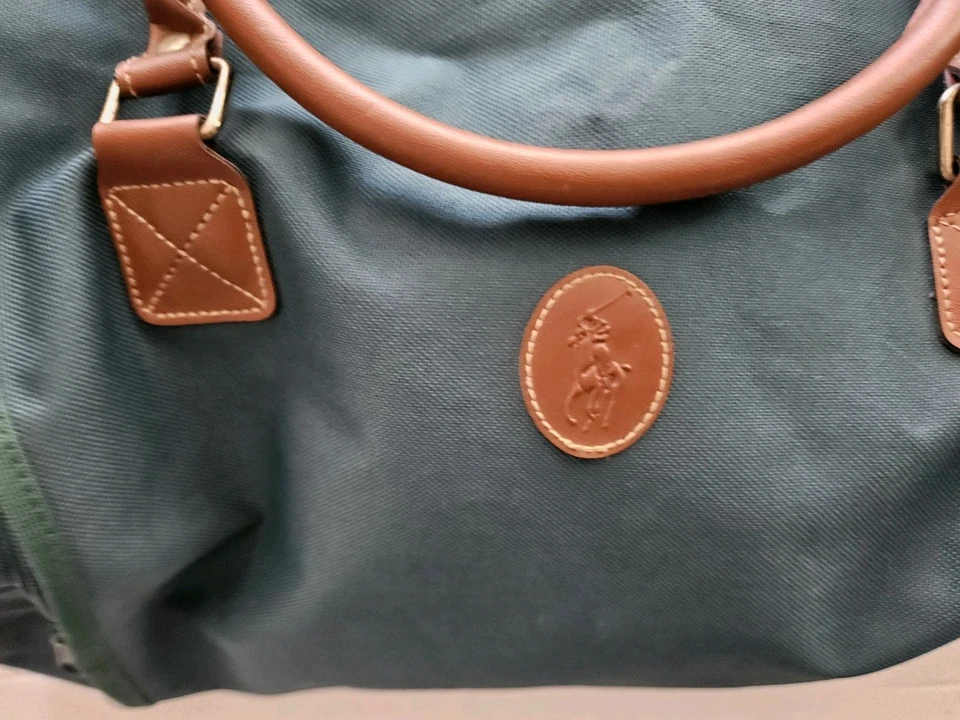 Bolsa de viagem vintage anos 90 Ralph Lauren fragrâncias verde lona couro marrom - Imagem 2 de 4