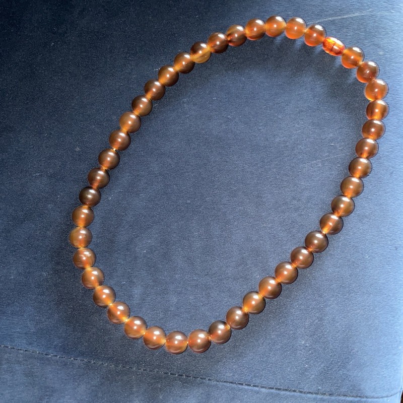 Vintage MCM Rootbeer Lucite 23” Necklace .5” Beads Self Clasp VVG