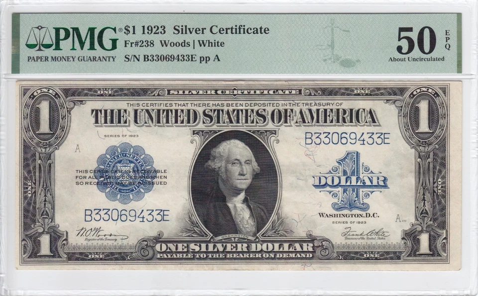 Consecutive Pair of 1923 $1 Silver Certificate Notes FR#238 PMG AU 50 & 58 EPQ - Image 3 of 4
