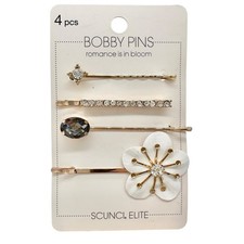 Scunci Elite 4 Piece Decorative Bobby Pins With Rhinestone and Floral Design