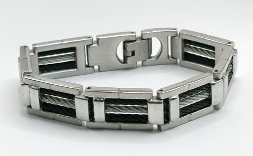 SHR Edelstahl zweifarbiges Kabel Gliederarmband 6,5 Zoll