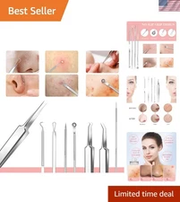Dual-Head Acne Extractor Tool Kit - 8 Precision Instruments for Clear Skin