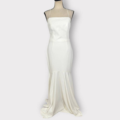 Elliatt Collins Mermaid Gown Women's Large Ivory Maxi Dress Strappy Square Neck