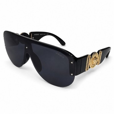 Versace VE 4391 GB1/87 Black Plastic Shield Sunglasses Grey Lens