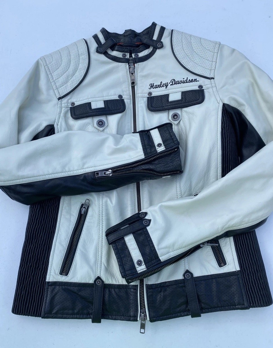 Harley Davidson Women AMELIA White Leather Jacket XS 98072