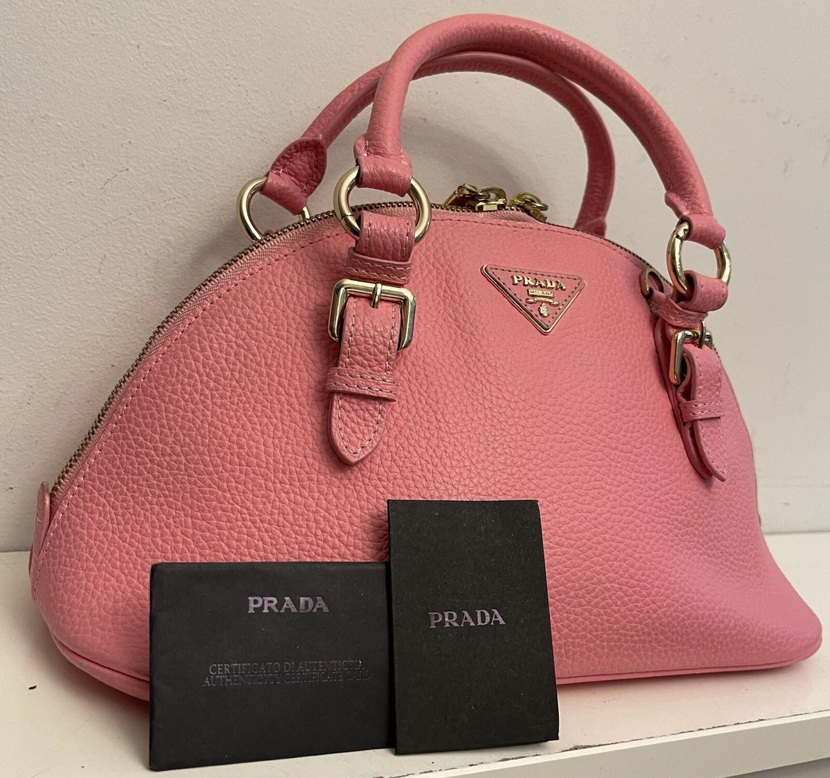 EUC! Prada Pink Authentic Dome Handbag Shoulder Bag Leather Purse