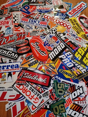 50 + Racing stickers Assortment Lot  NHRA Tool Box Garage  random pick + koozie.