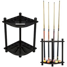 ISZY Billiards Pool Cue Rack - Wood Stand Holds 8 Sticks  Balls - Black