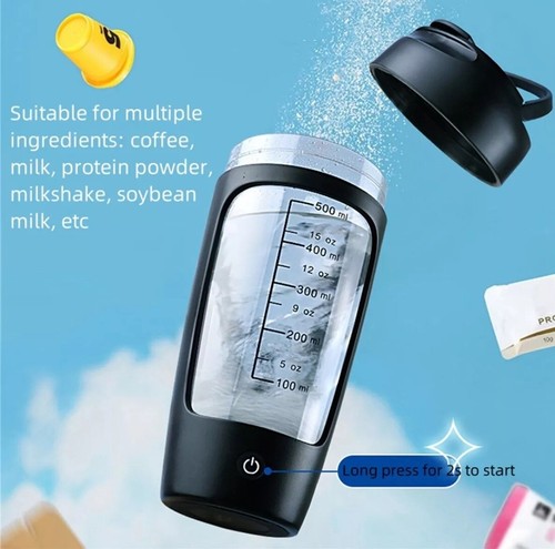 BLUE 650ml Electric Protein Shaker Bottle USB Mixer Cups With Powder Cup. - Picture 5 of 6