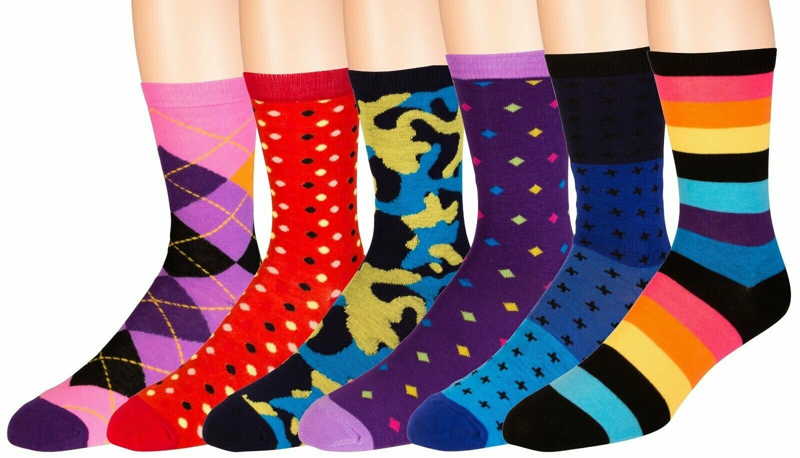 Men's Colorful Dress Socks 6 Pairs Fun Funky Assorted Patterned Socks