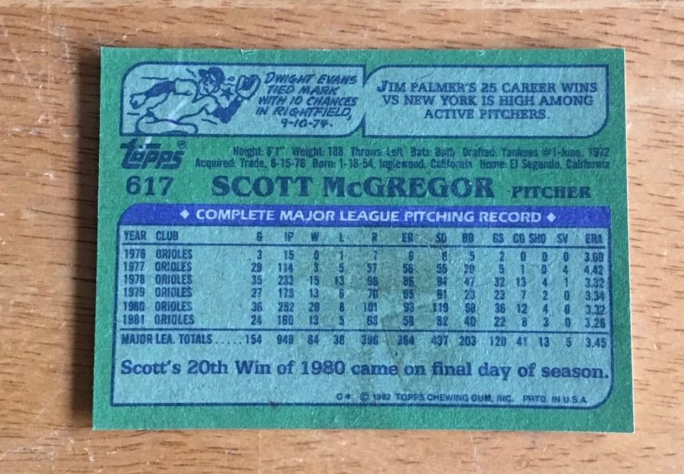 Scott McGregor Baltimore Orioles Signed Autograph 1982 Topps Baseball Card - Image 2 of 2