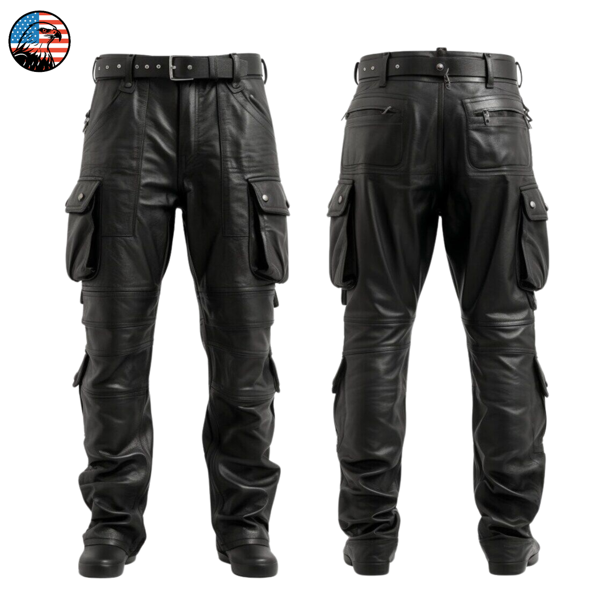 Men's Real Leather Cargo Pants 8 Pocket Multiple Pocket Biker