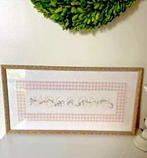 Vintage WELCOME hardanger Cross Stitch COMPLETED 21"x11" Framed Picture