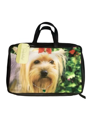 SUPER CUTE Modella  Jeweled  Yorkie Dog NWT Makeup Cosmetic Bag With Handles 36