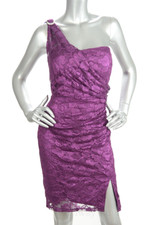 ONYX NITE ~ Purple Lace One Shoulder Ruched Sheath Party Dress 10P NEW $189