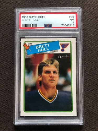 CARD 1988-89 OPC O PEE CHEE BRETT HULL #66 ROOKIE RC PSA 7 NM